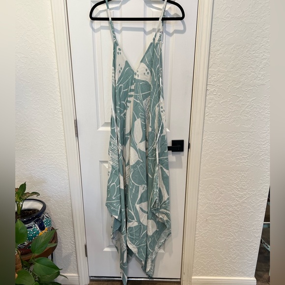 Cost Plus World Market Pants - World Market Agave Green & White Tropical Print Jumpsuit Size L/XL